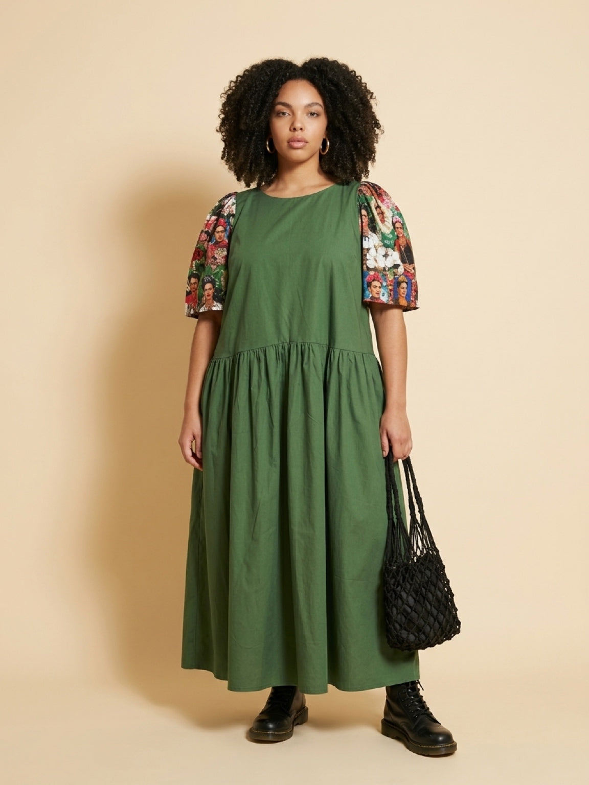 Long Green Frida Kahlo Dress II