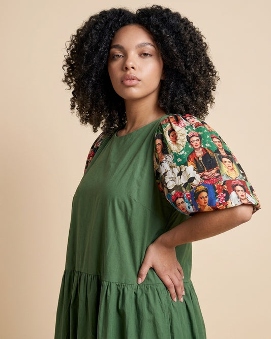 Long Green Frida Kahlo Dress II