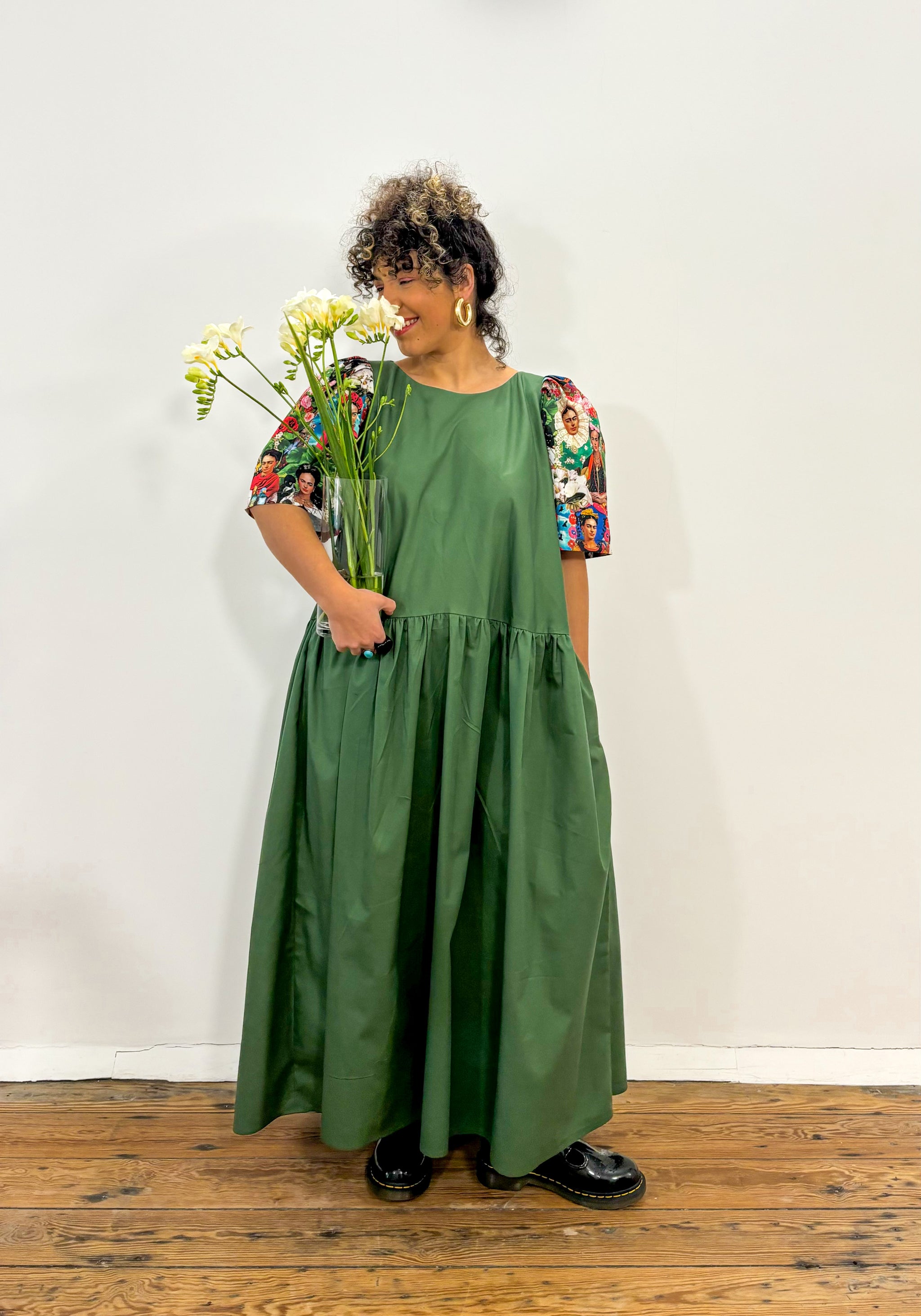 Long Green Frida Kahlo Dress II